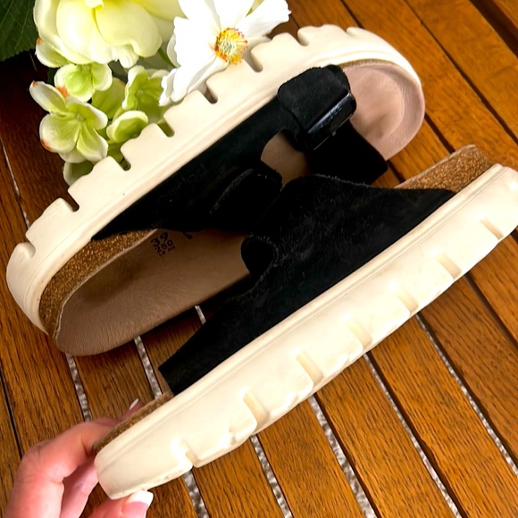 BIRKENSTOCK🌻Papillio ARIZONA Slide Footbed Black/White SANDAL 39 EUR/8-8.5 US - Picture 4 of 9